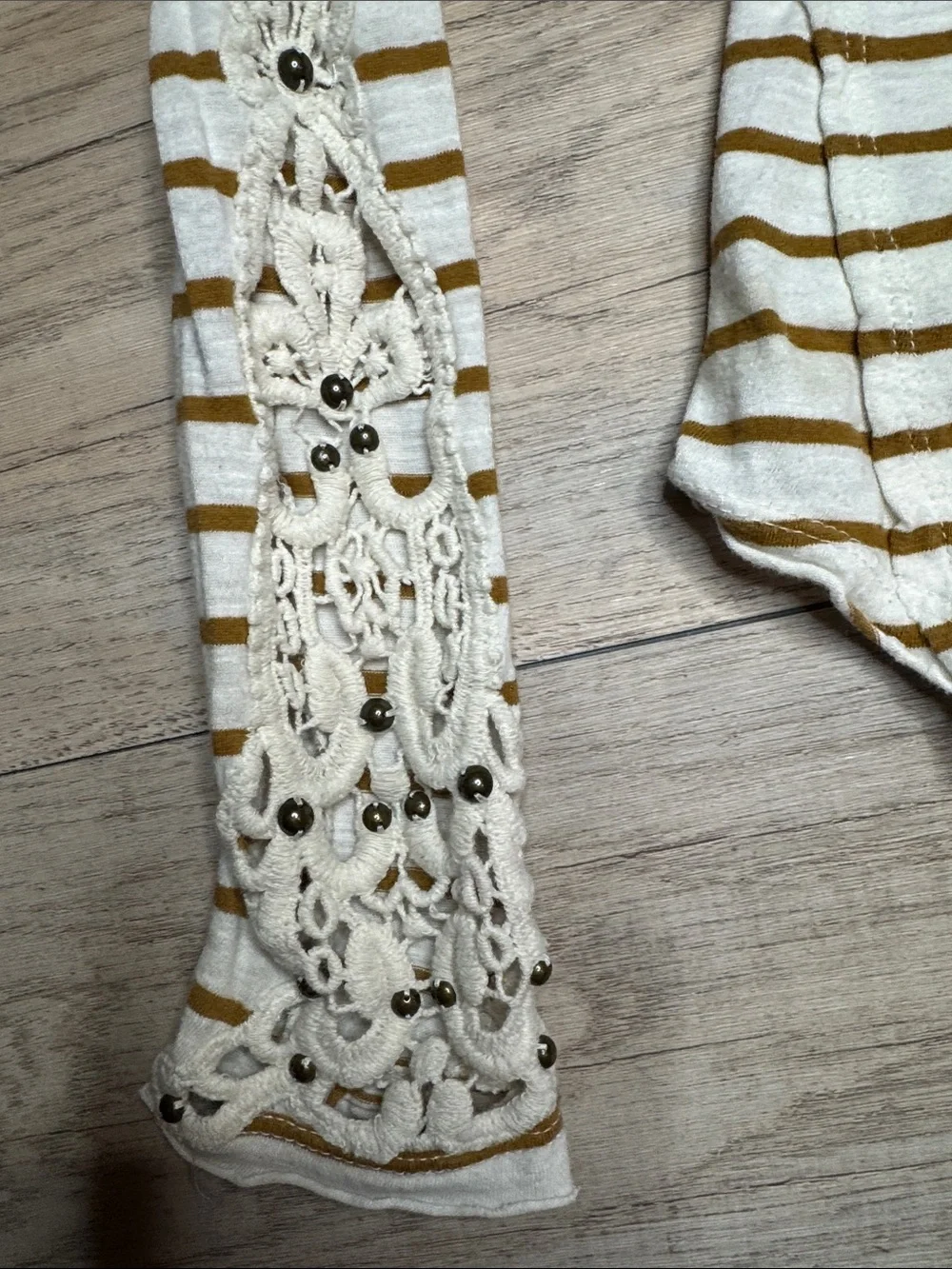 Free People Cotton Tuscaloosa Hard Candy Striped Crochet Cuff Long Sleeve sz XS